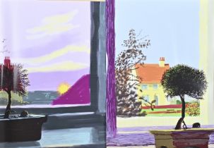 2x David Hockney, Bonsai trees on windowsill