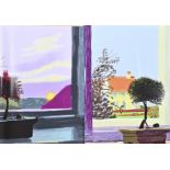 2x David Hockney, Bonsai trees on windowsill