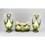 3-piece set of majolica vases