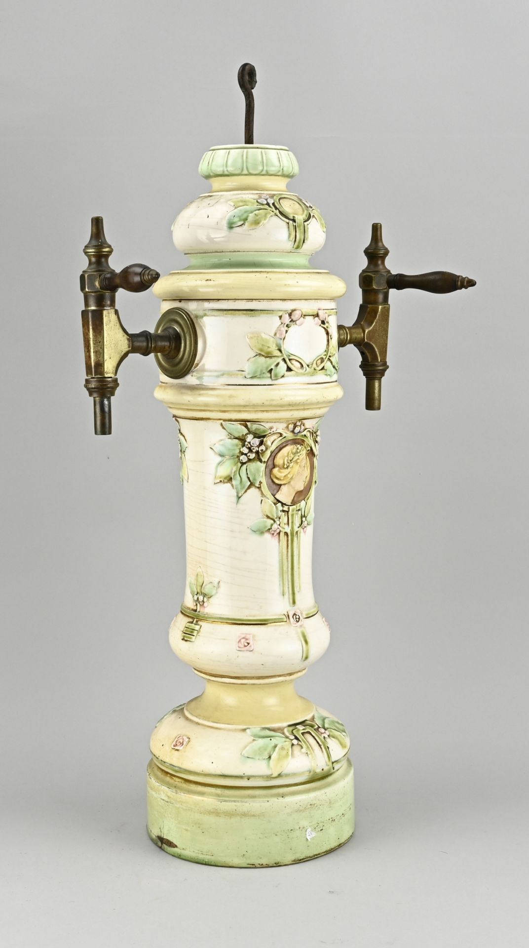 Antique majolica beer tap, H 63 cm. - Image 2 of 2