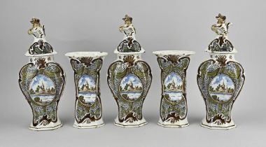 Rare Delft cabinet set, H 21 - 33 cm.