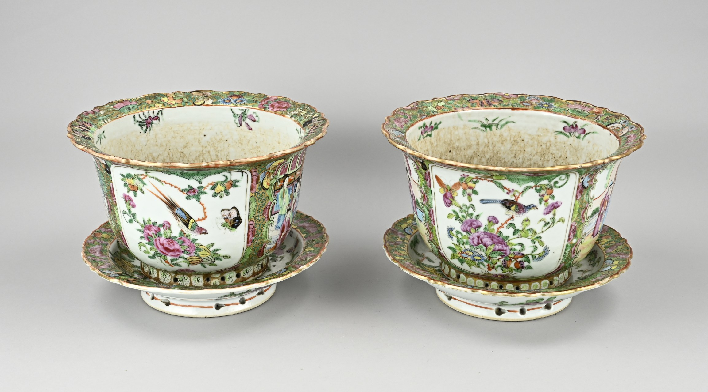 2x Canton flower pot + saucer