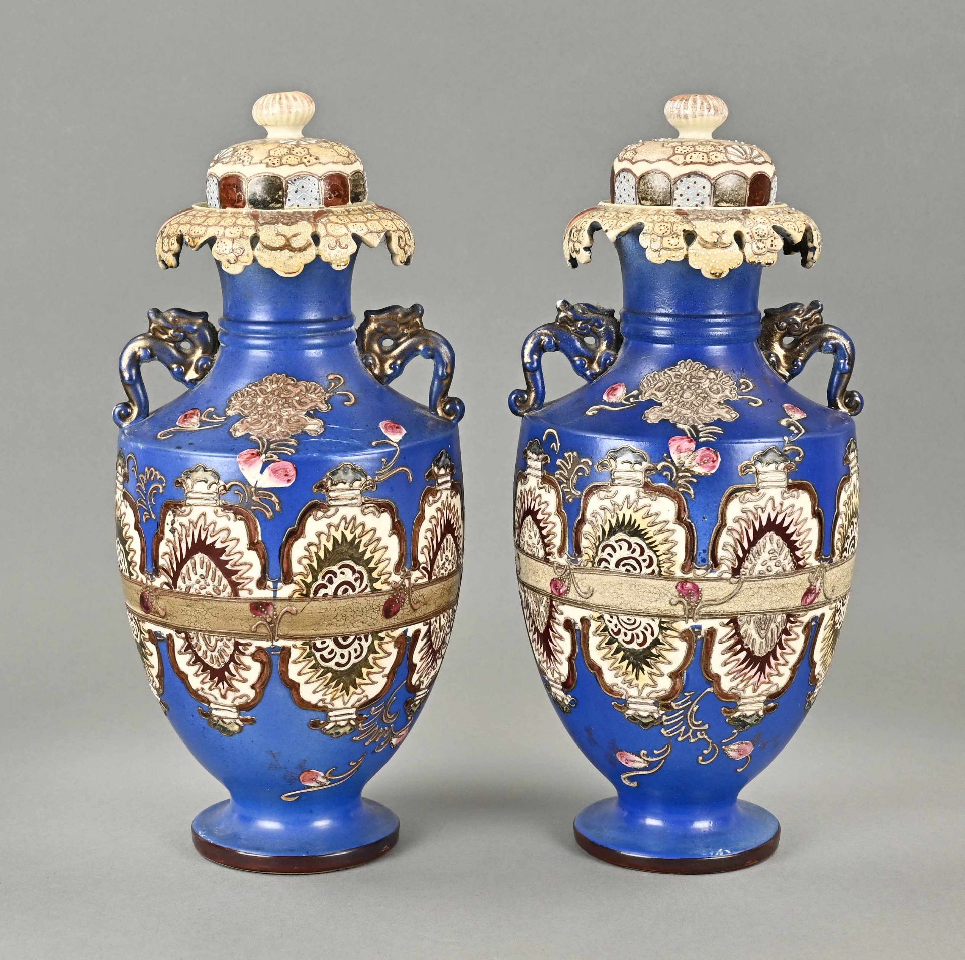 Two Japanese satsuma vases, H 37 cm.