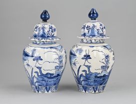 2x Antique Dutch lidded vase, H 32 cm.