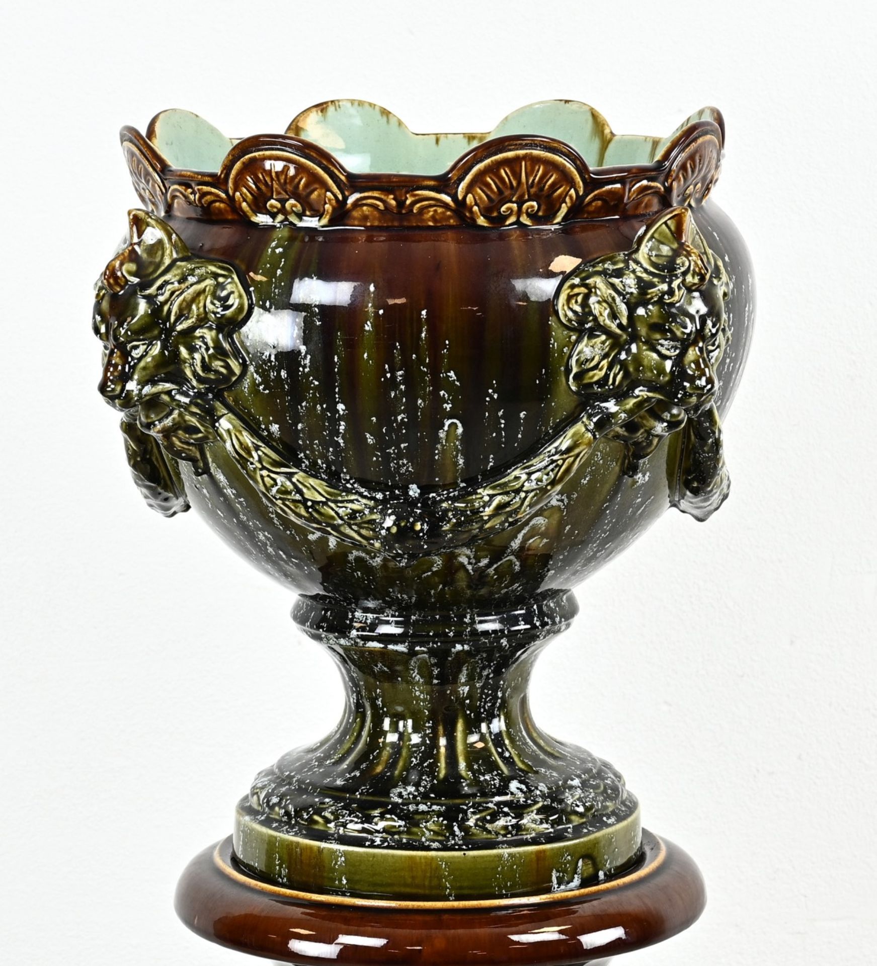 Majolica column + cache flowerpot, H 130 cm. - Image 2 of 2