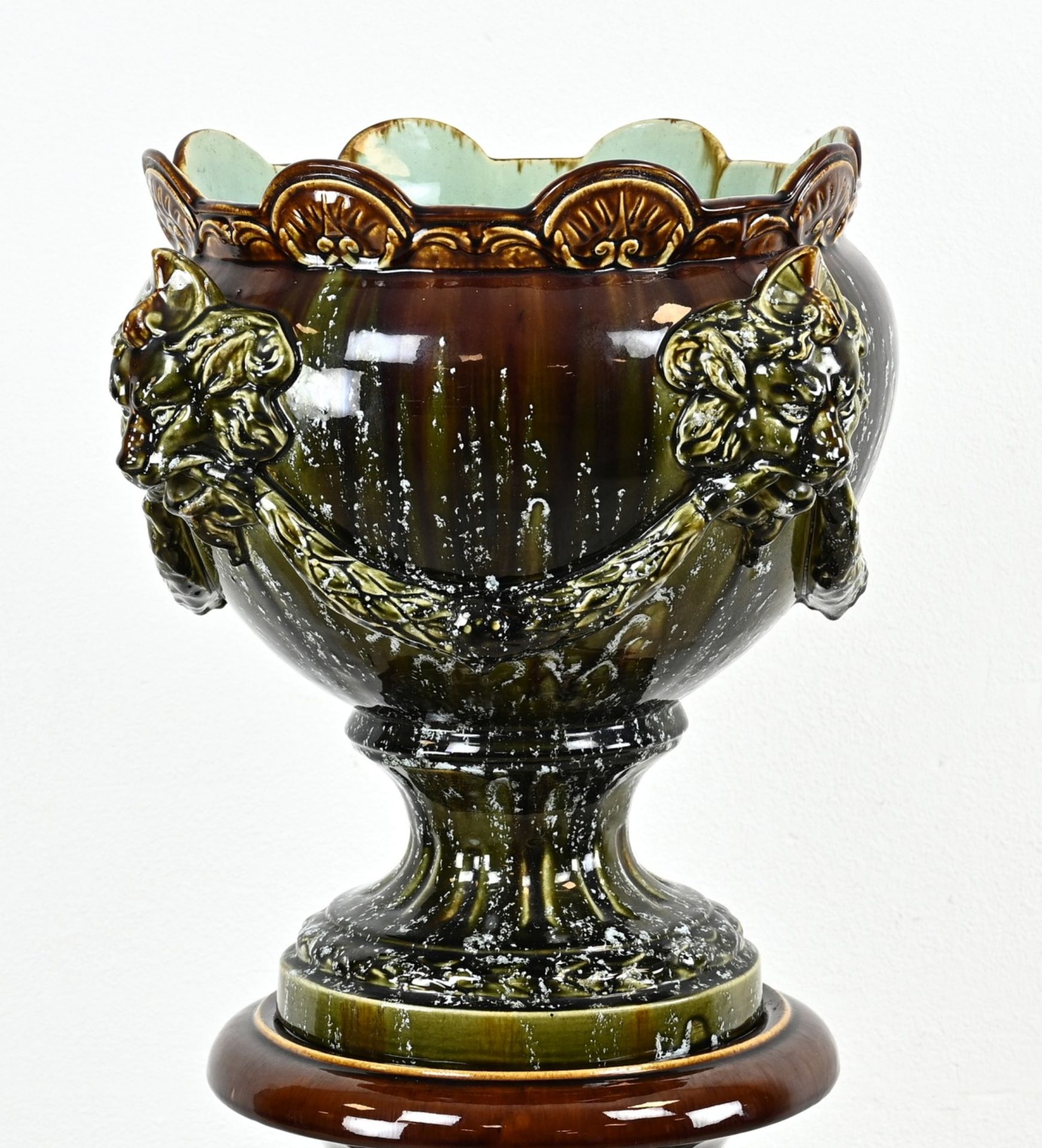 Majolica column + cache flowerpot, H 130 cm. - Bild 2 aus 2