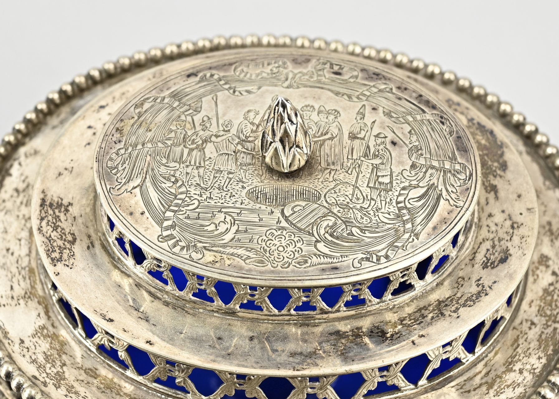 Silver box with blue glass - Image 3 of 3