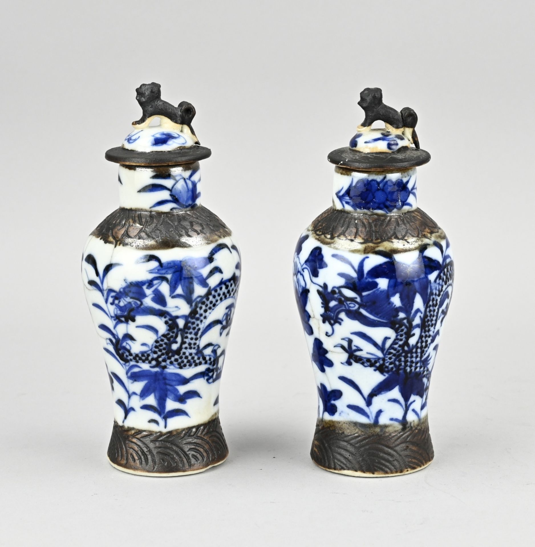 2x Cantonese dragon vase, H 17.5 cm.