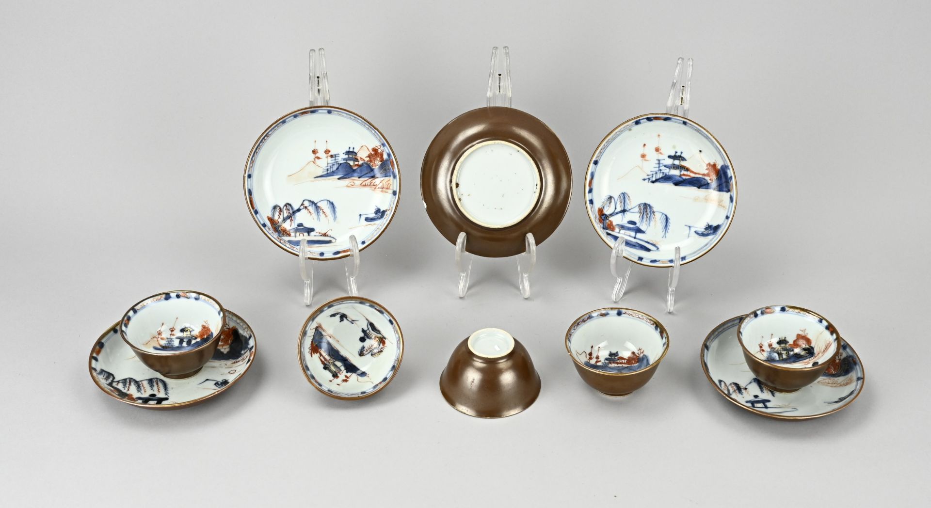 Chinese Imari cup + saucers (5x)