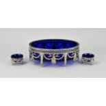 Silver with blue glass, 3 parts