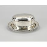 Silver cookie jar with saucer
