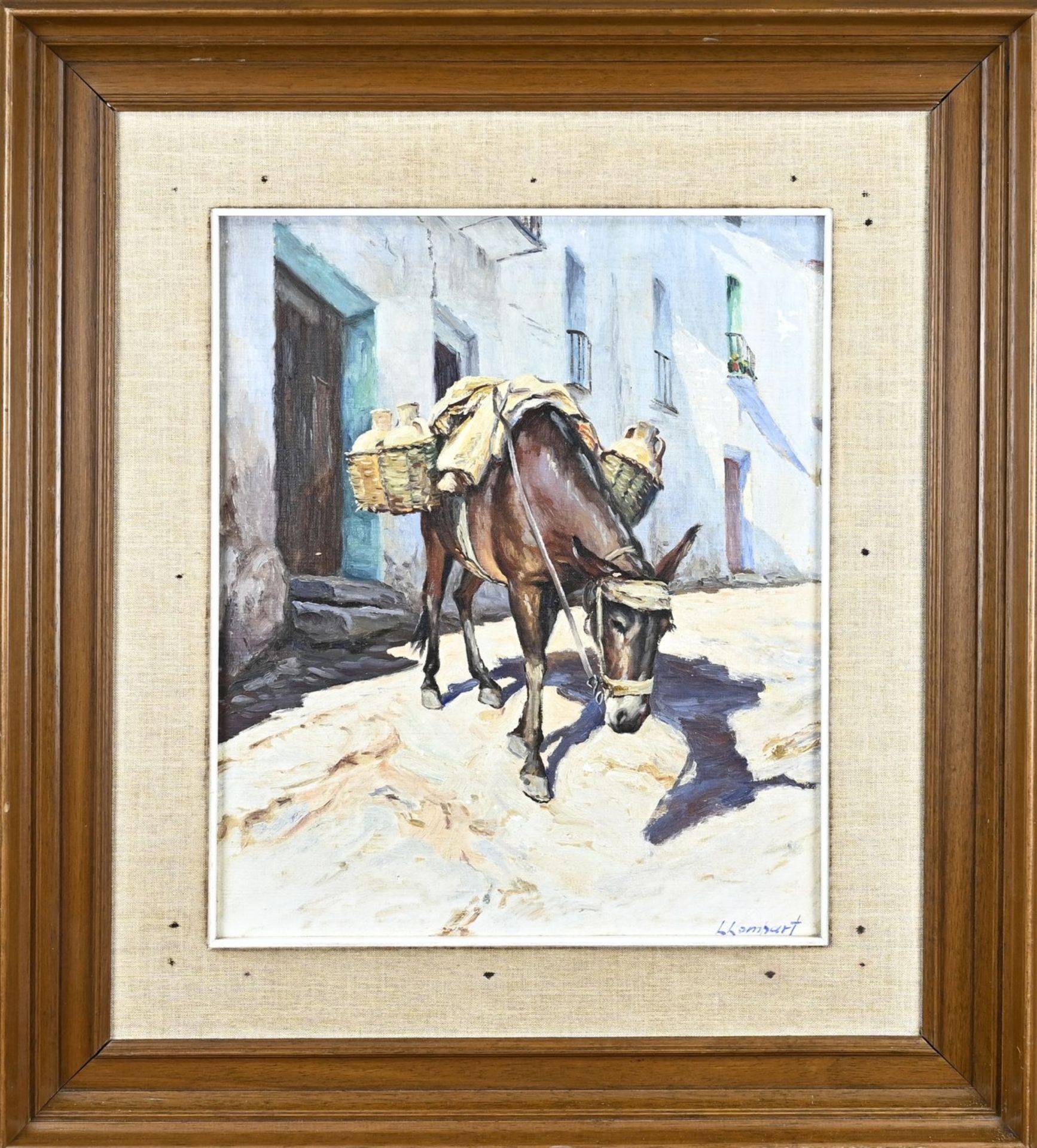 L. Lombart, Mediterranean village street with donkey