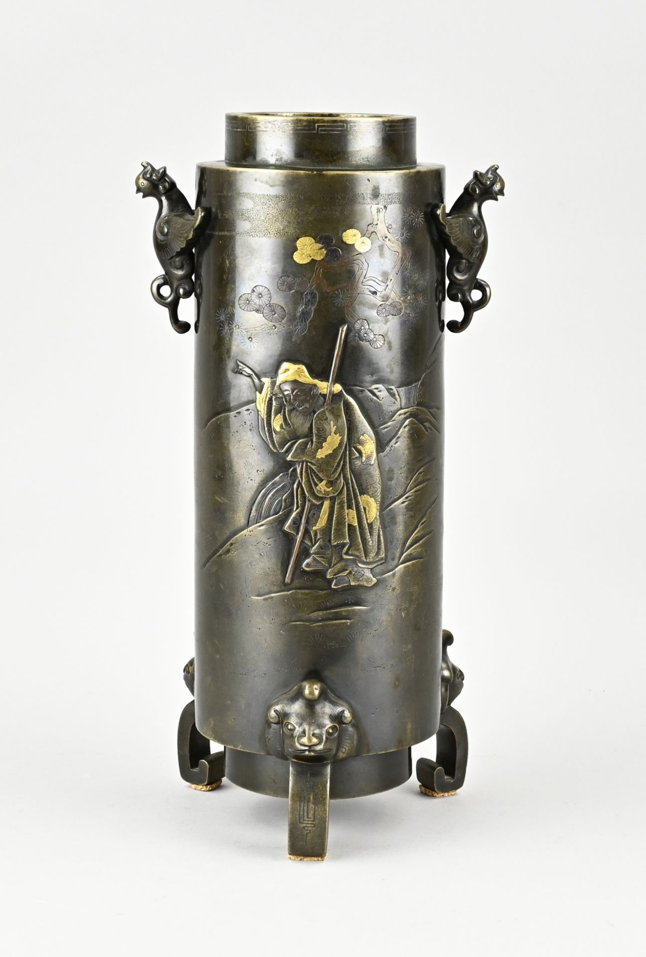 Rare Japanese bronze meiji vase, H 32.3 cm. - Bild 2 aus 3