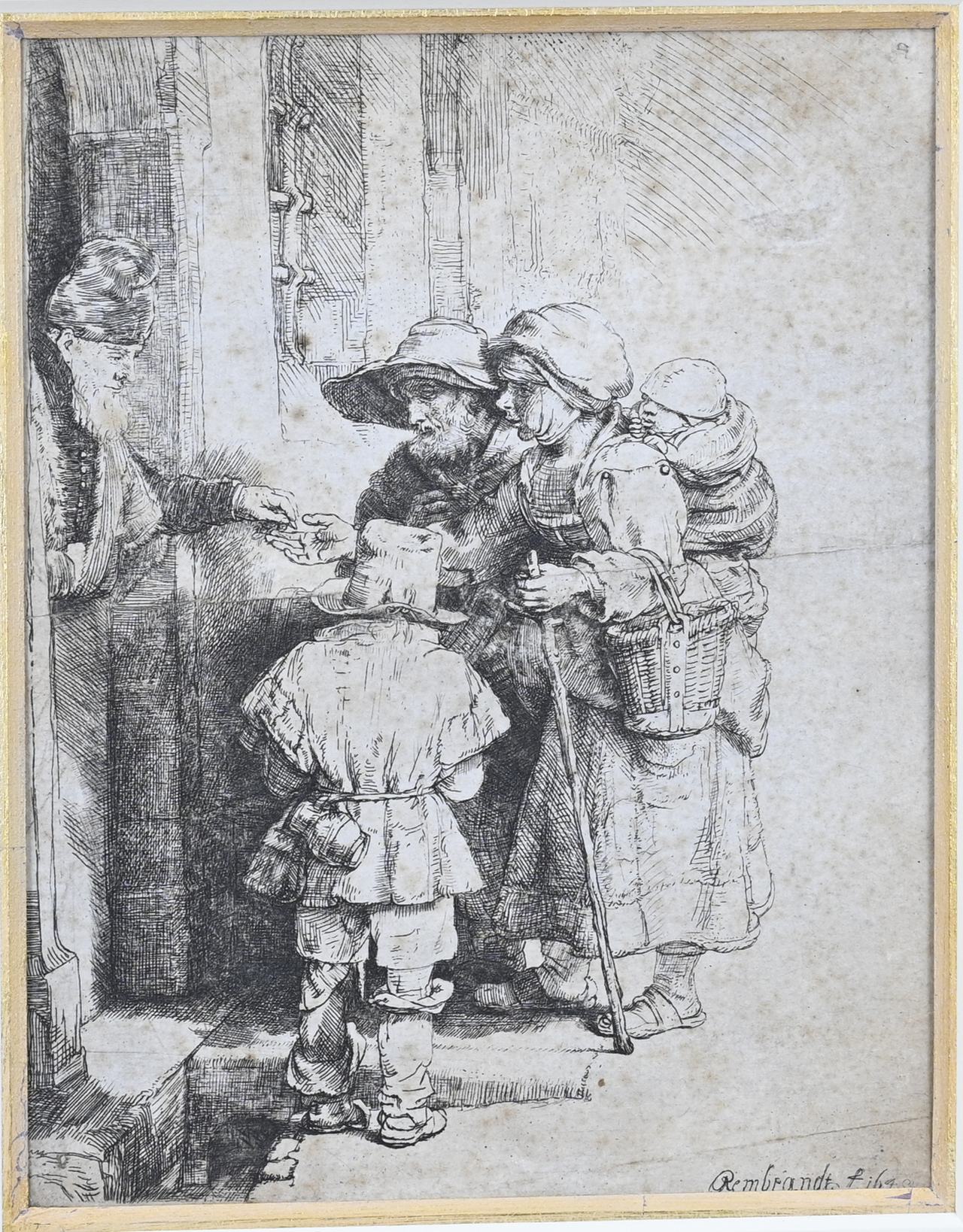 Rembrandt van Rijn, Beggars receiving alms at the door - Image 2 of 2
