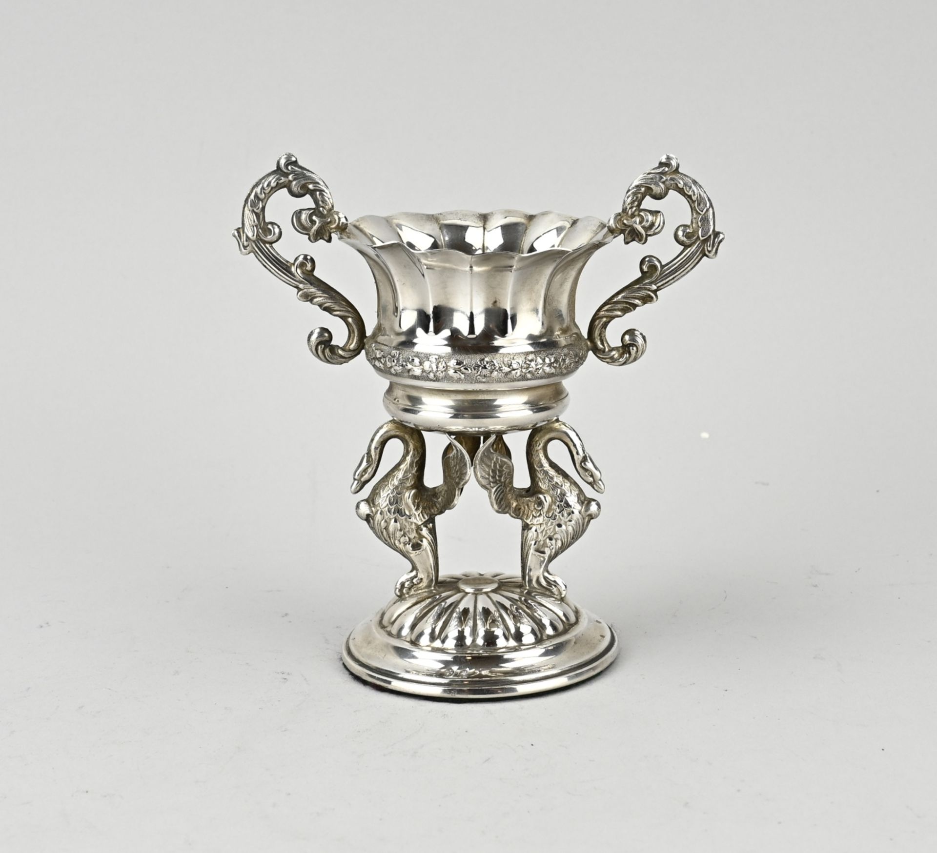 Silver bowl with swans