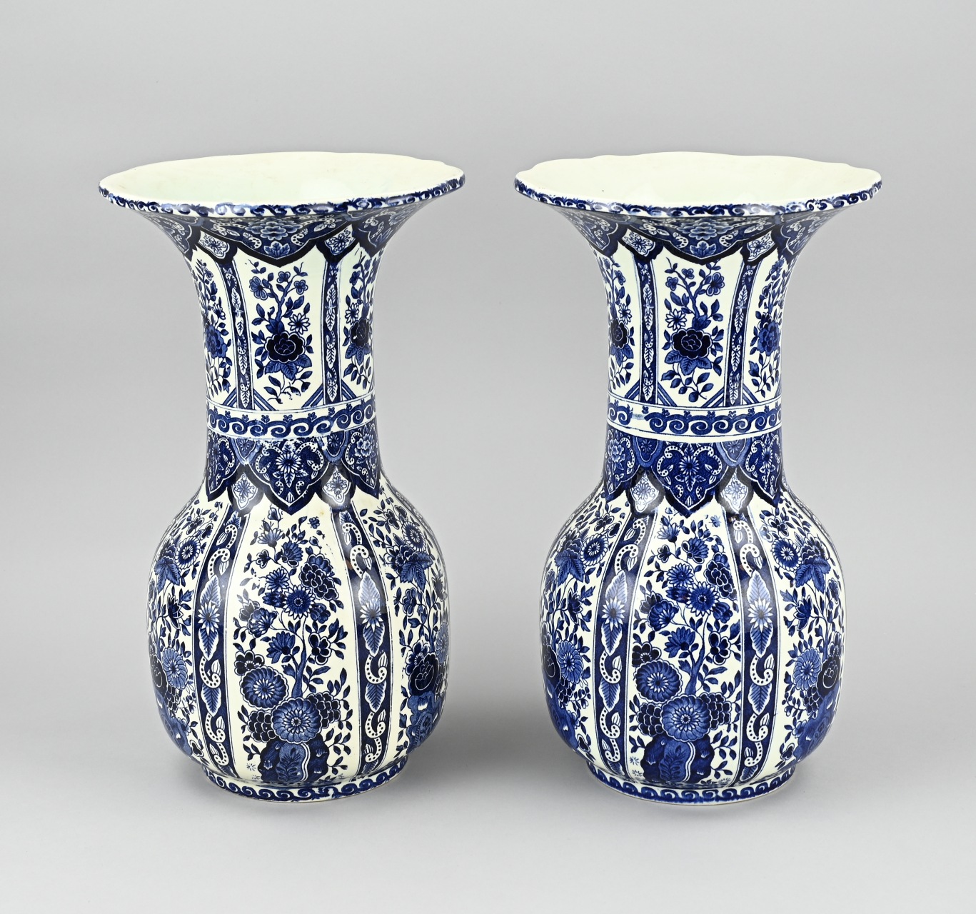 2x Delft vase, H 34 cm.