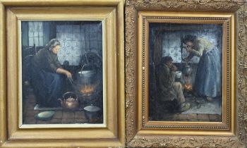 2x Hein Smit, Figures at the fireplace