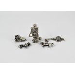 Lot of silver charms, key ring