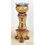 Antique majolica plant column