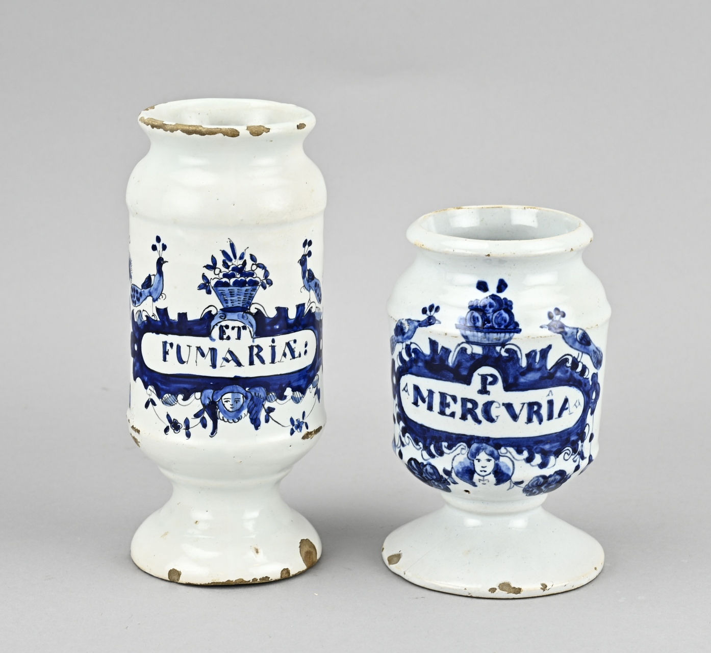 2x Delft apothecary jar