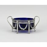 Silver sugar bowl with blue glass