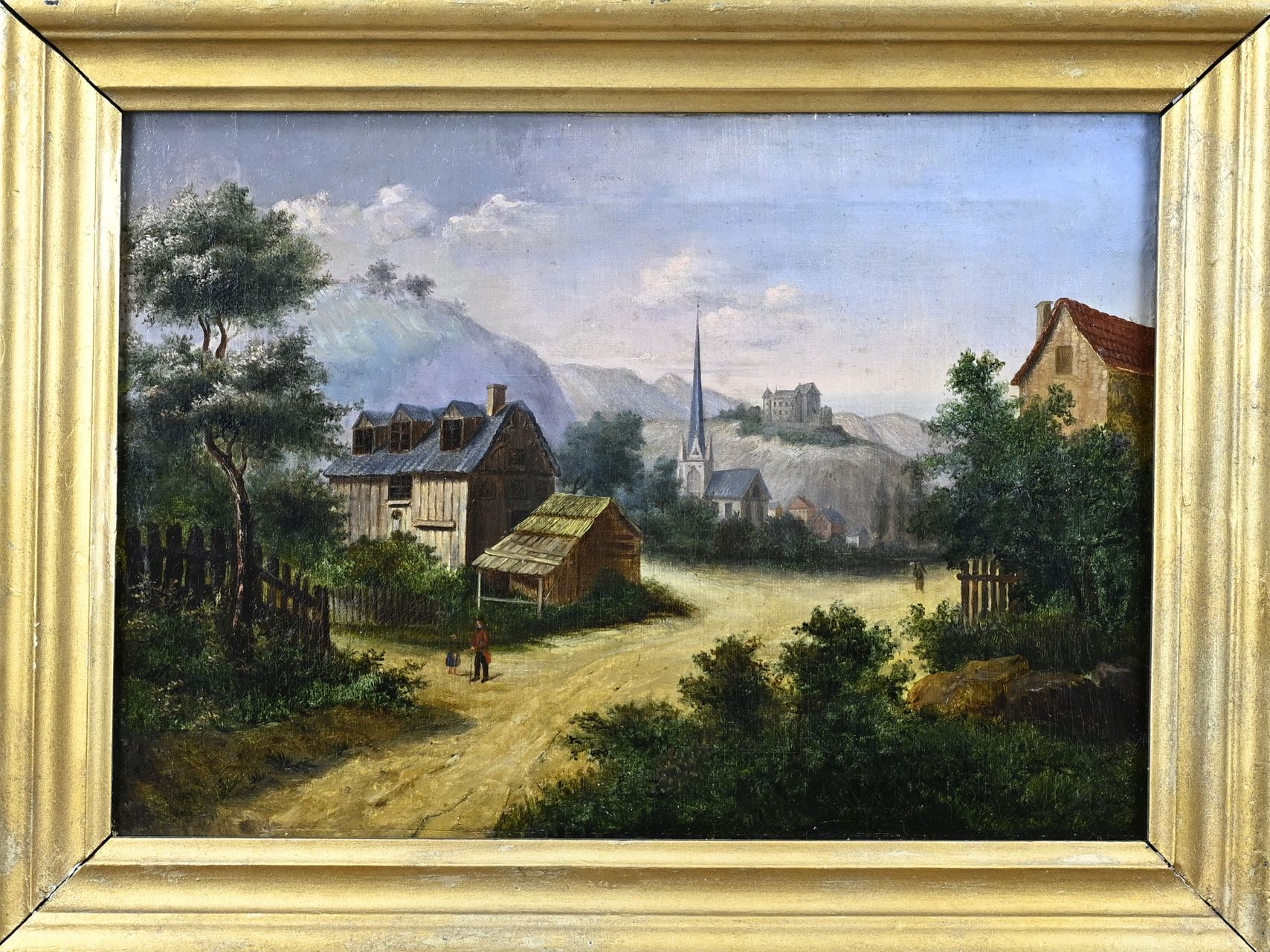 Unclear, mountain landscape with village