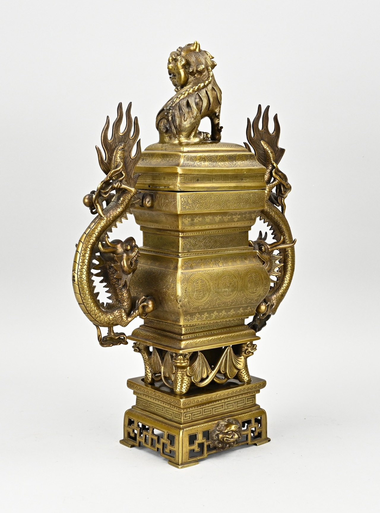 Chinese bronze incense burner - Image 2 of 2