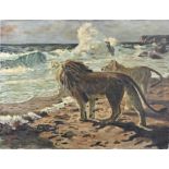 J. de Roest, Two lions at the surf