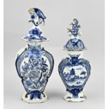 2x Delft lidded vase, H 36-40 cm.