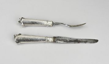 18th Century travel set with silver handle