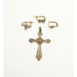 Gold stud earrings & cross pendant