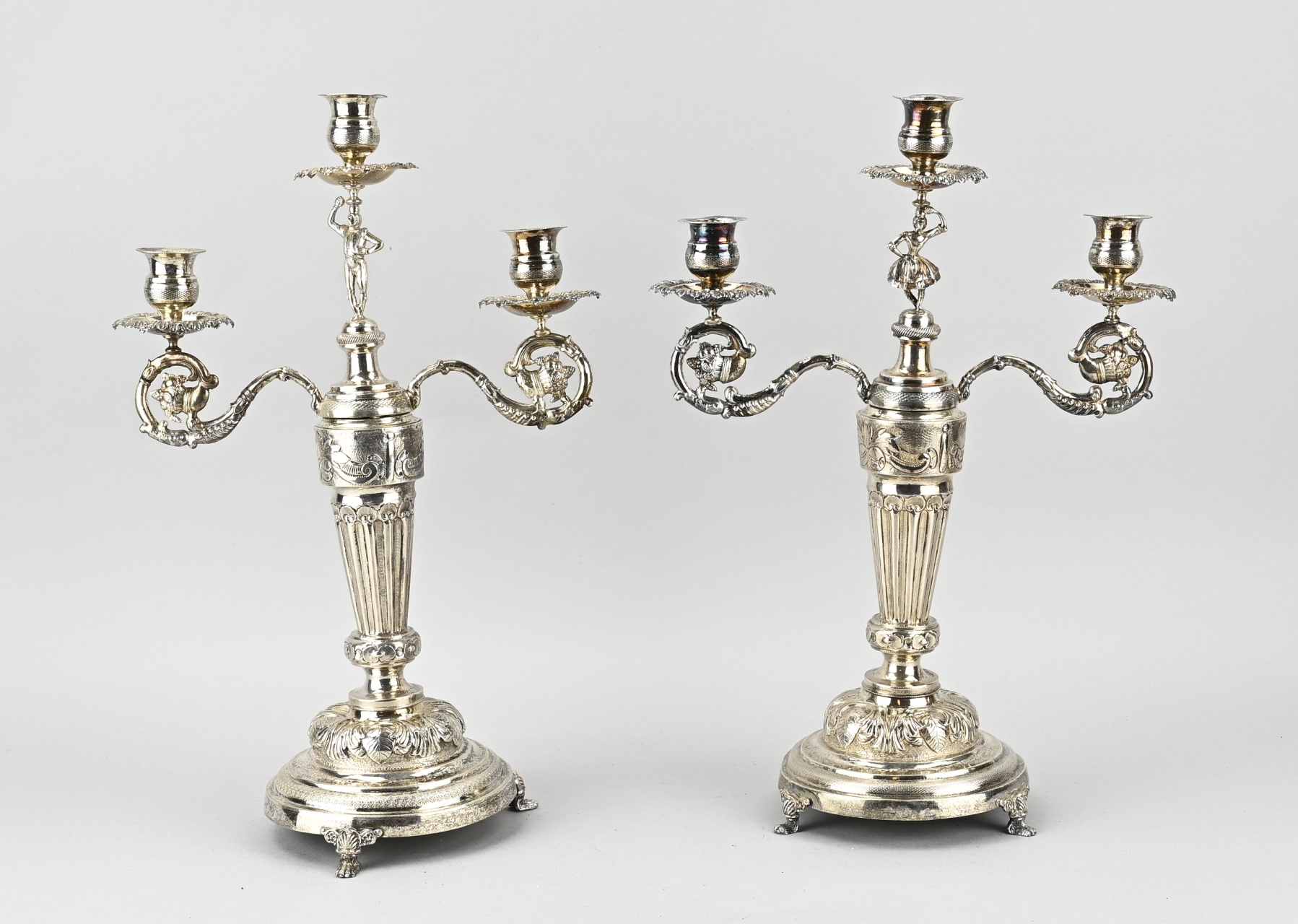 2 Silver 3-light candlesticks