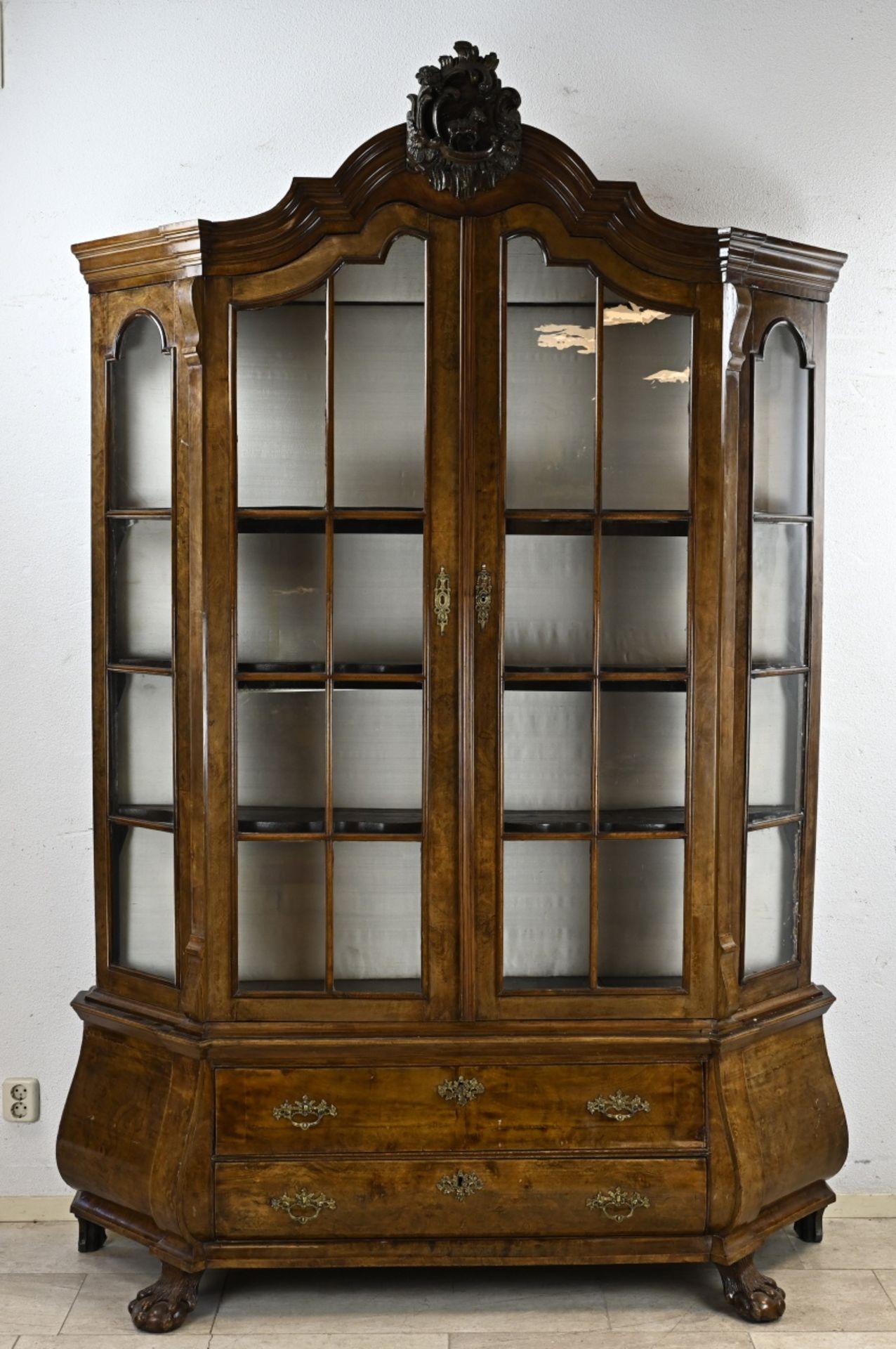 Walnut glass/porcelain cabinet