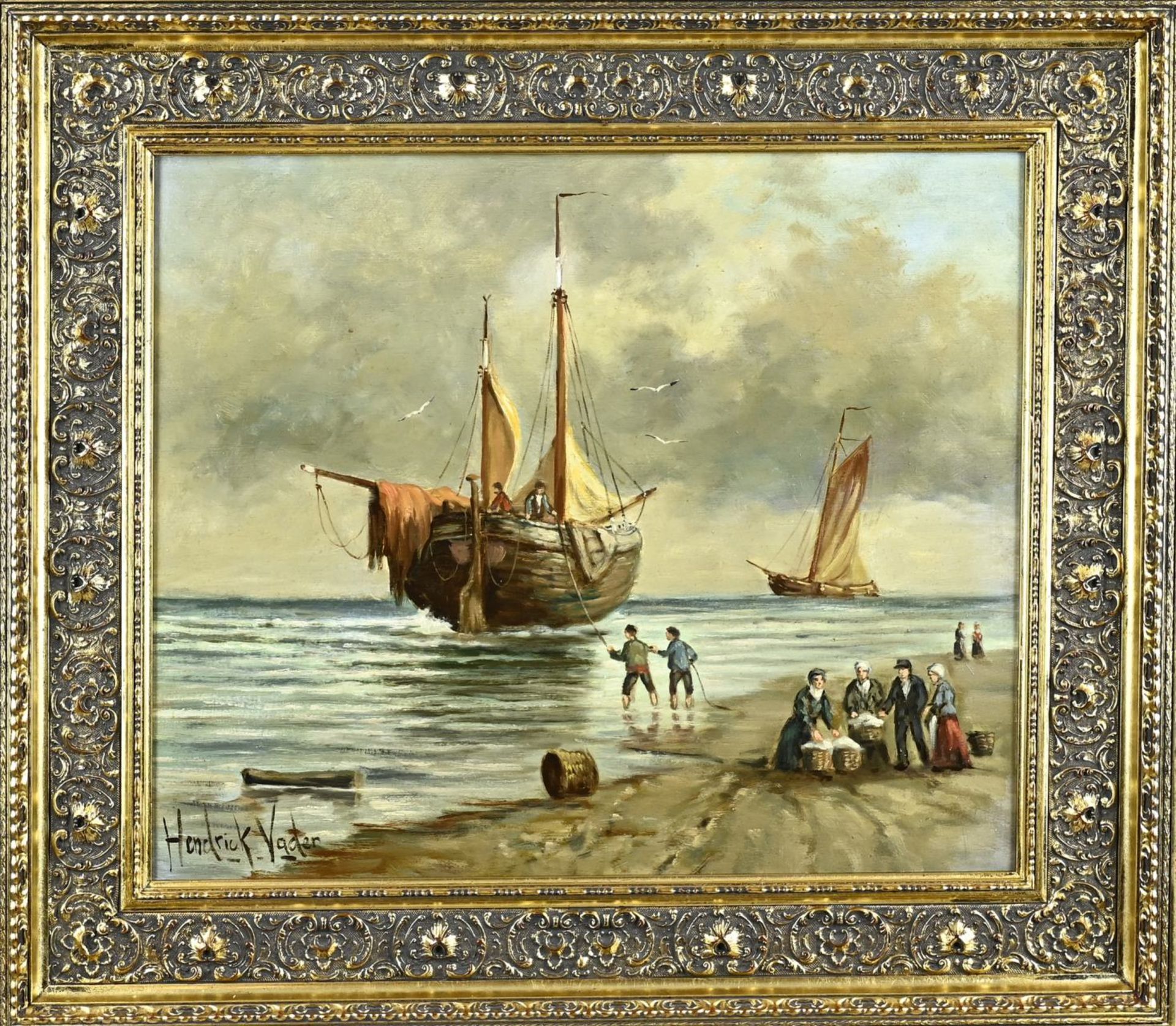 Hendrick Vader, Fishermen at a bomb barge on the beach