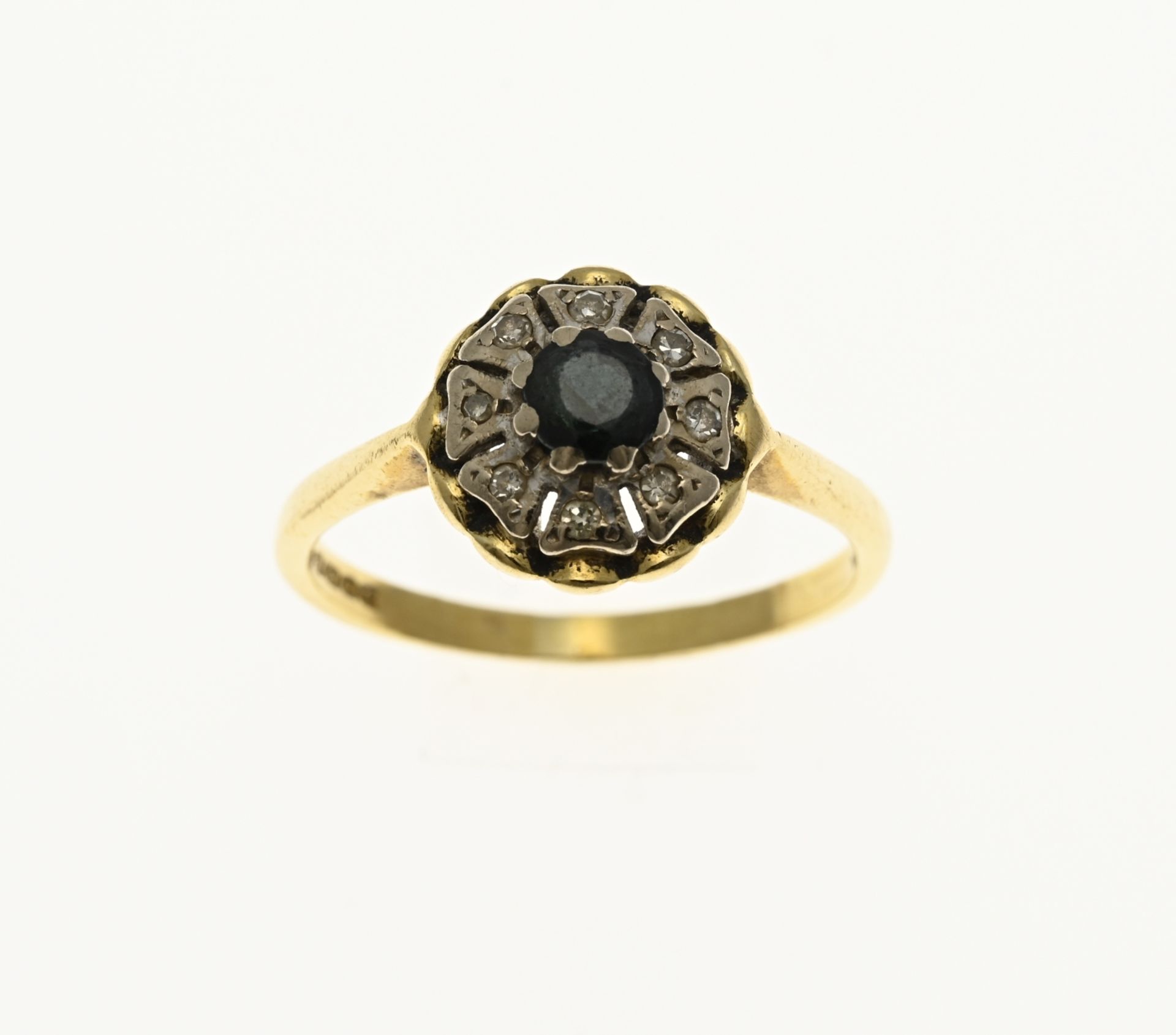 Gold ring with diamond and sapphire