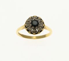 Gold ring with diamond and sapphire