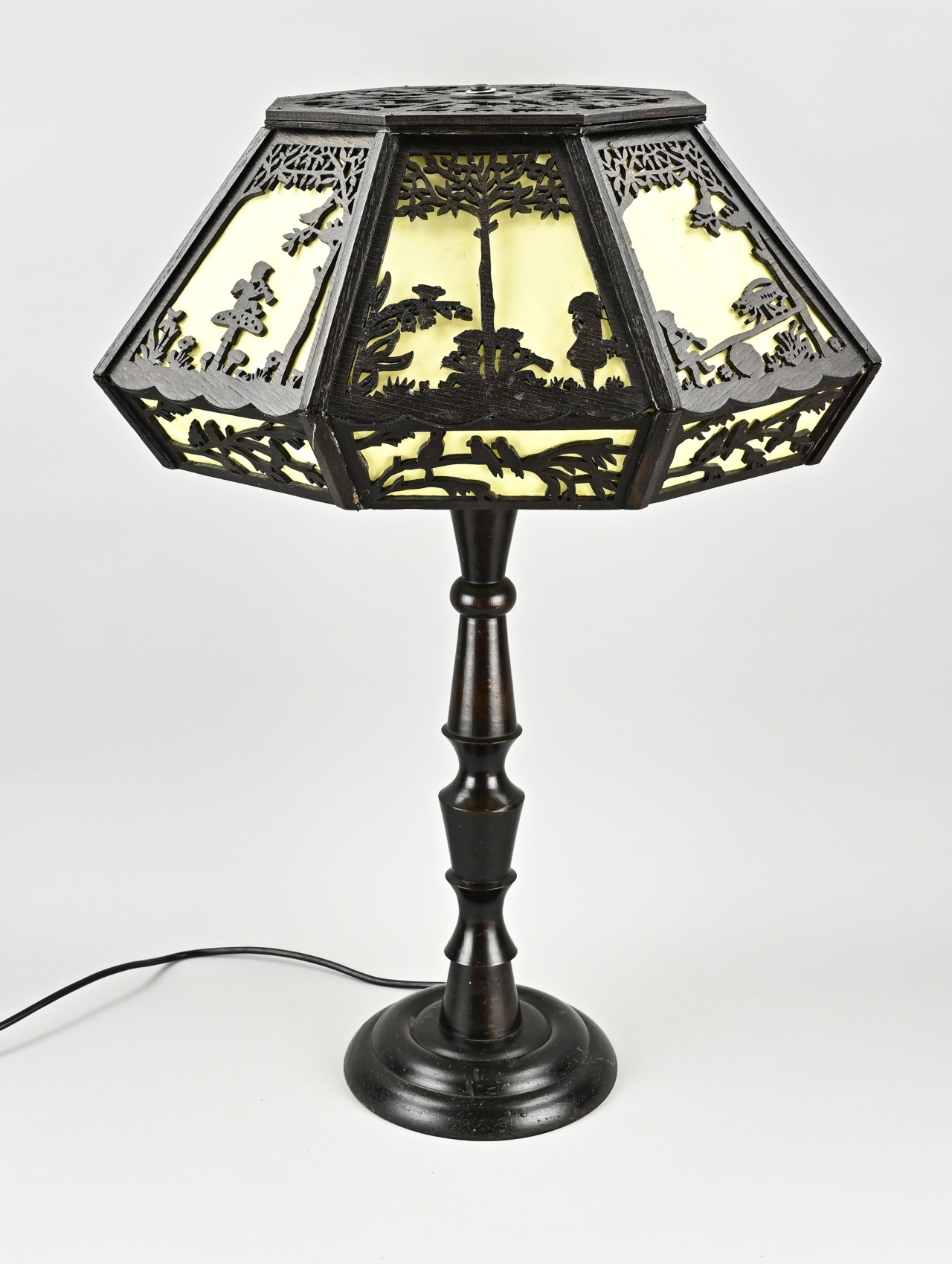 Table lamp with sawwork, H 72 cm.