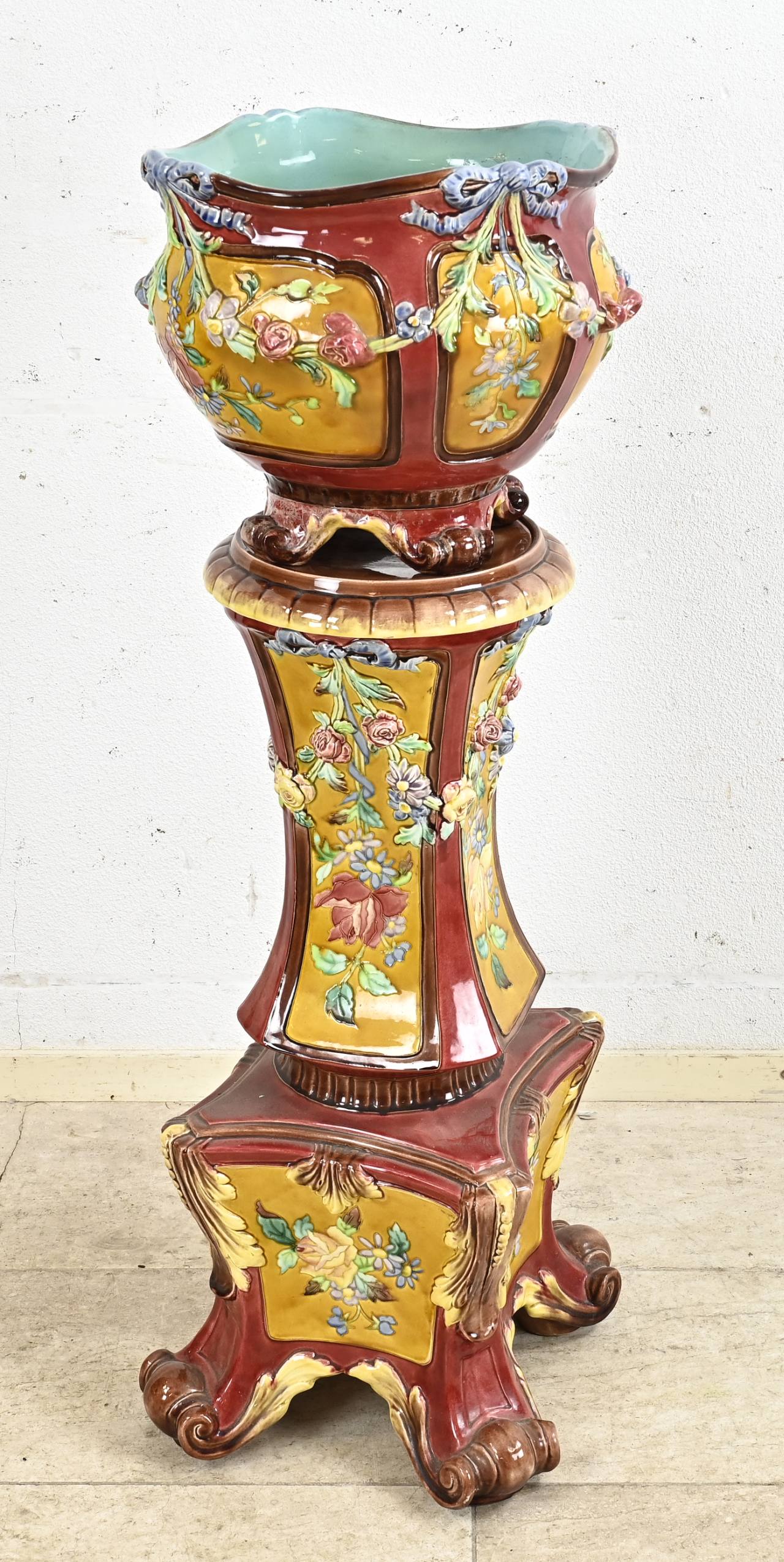 Antique majolica plant column - Image 2 of 2