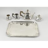 4-piece silver tableware on tray