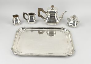 4-piece silver tableware on tray