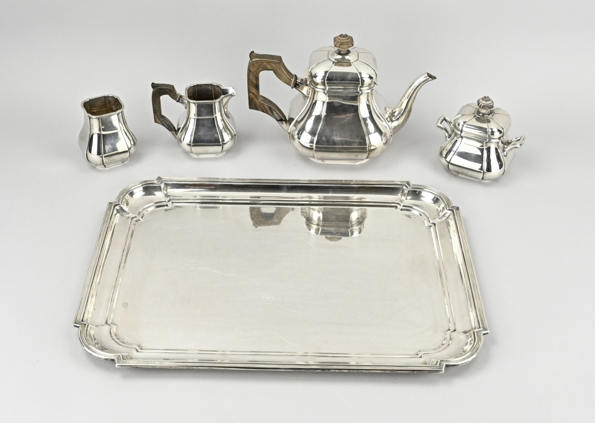 4-piece silver tableware on tray