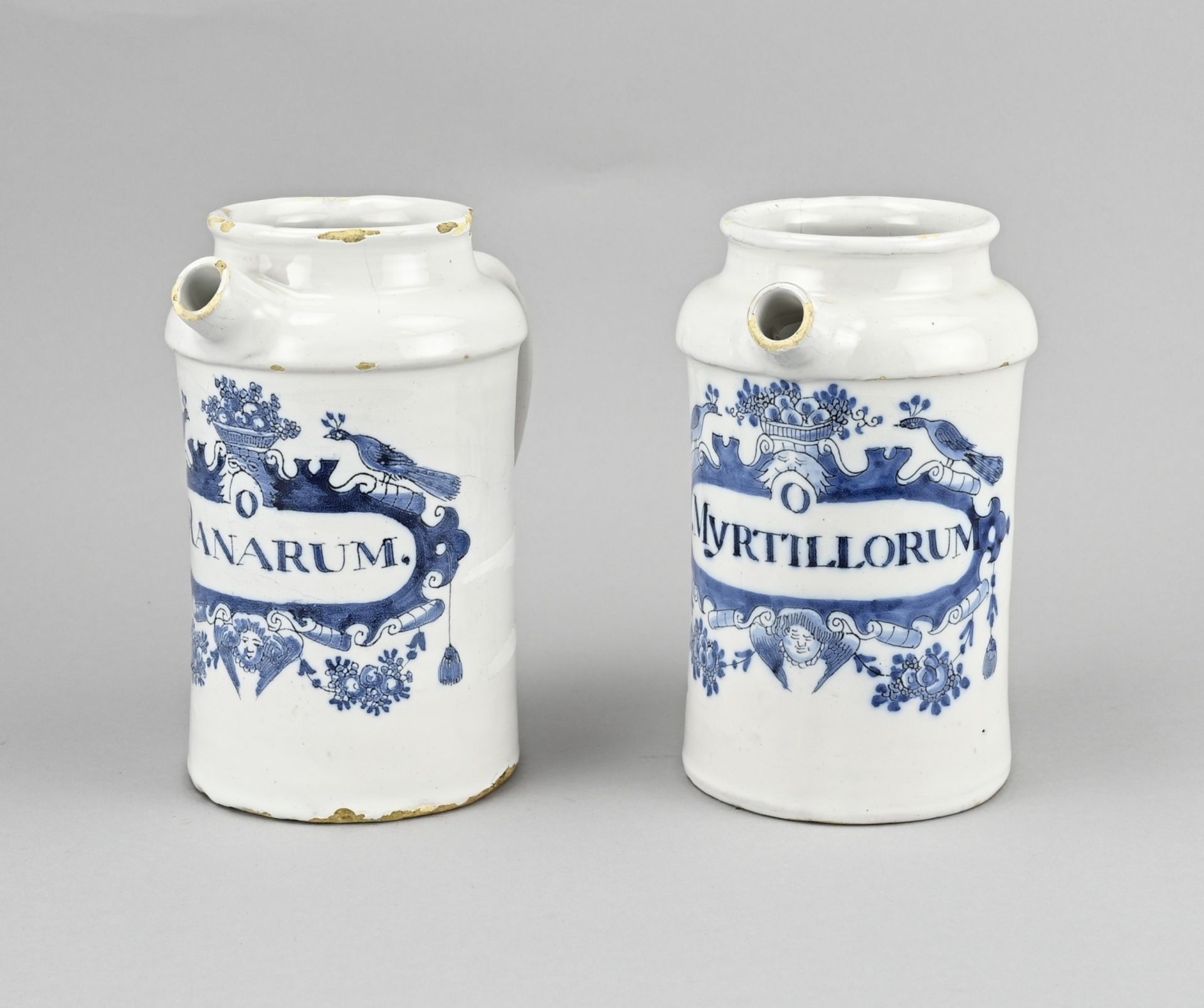 2x Delft apothecary jar