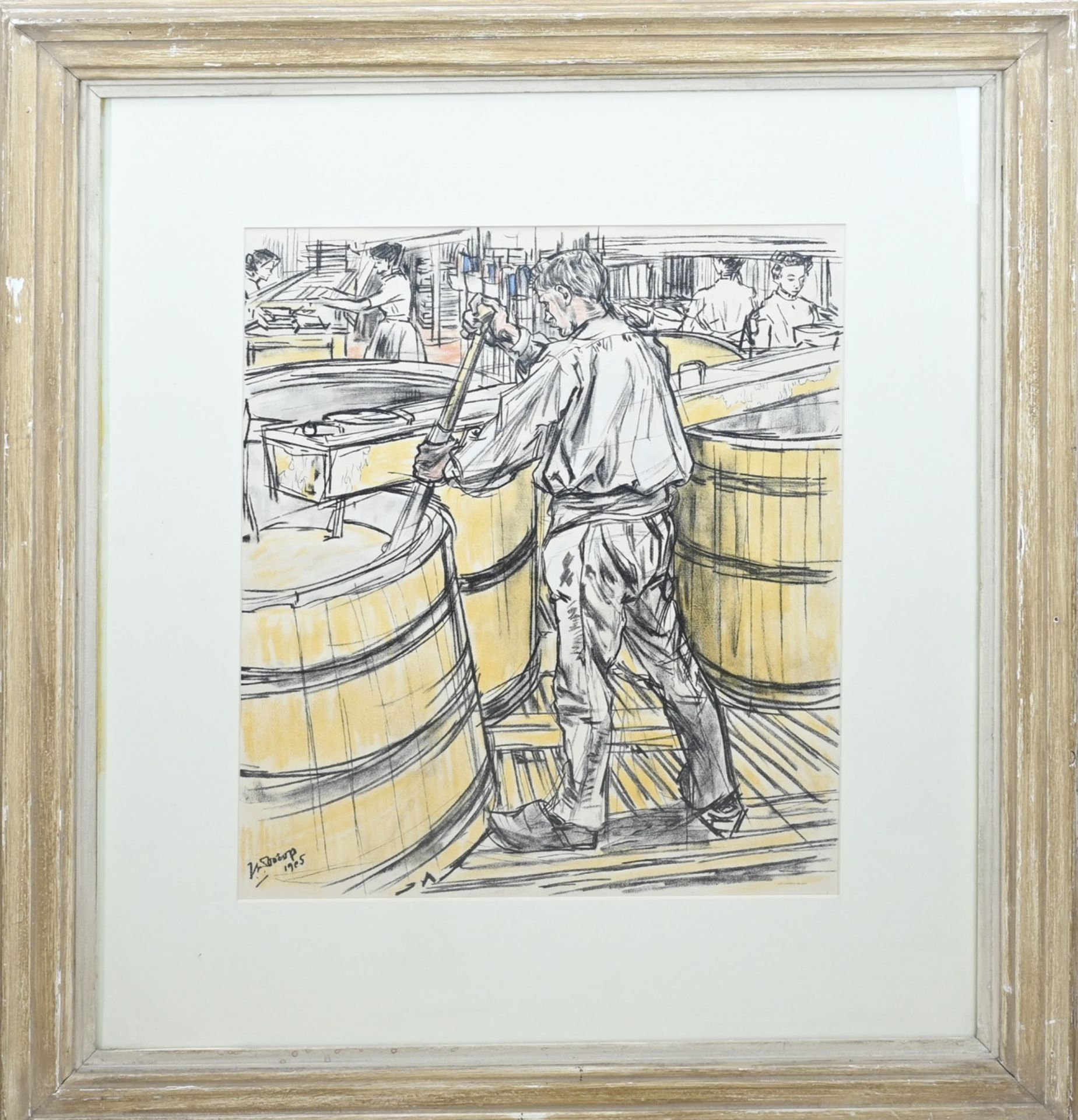 Lithograph Jan Toorop, Figures in factory
