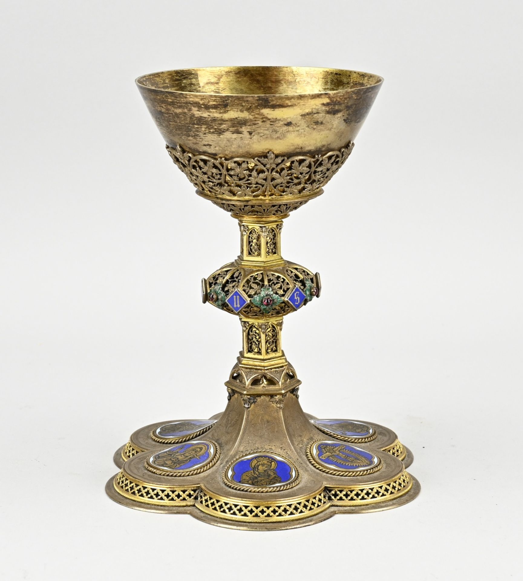 Silver plated chalice with paten and spoons - Image 2 of 7