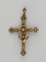 Gold pendant, cross with pearls