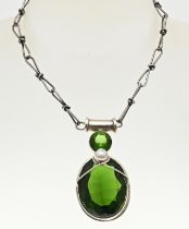 Silver choker with green stone and pearl