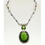 Silver choker with green stone and pearl