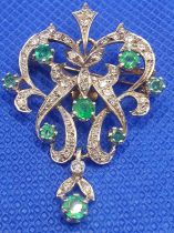 Scroll Work Diamond and Emerald Pendant, pendant marked 9ct Gold. FREE UK DELIVERY ON THIS LOT