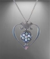 Silver Millefiori Pendant by Caithness on white metal chain. FREE UK DELIVERY ON THIS LOT