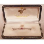 18ct White Gold Diamond and Ruby Bar Brooch